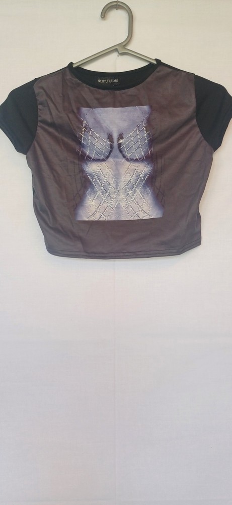 prettylittlething black body chain print babydoll t shirt Size 10