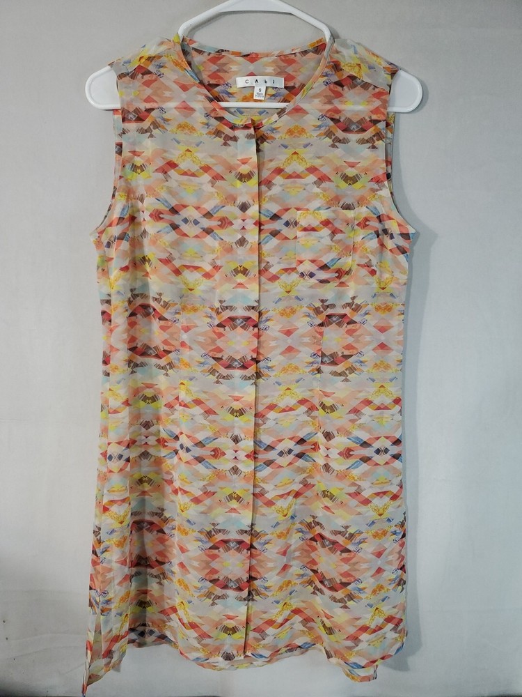 CAbi Women's Size Small Semi Sheer Button Up Front Chiffon Tank Top Tunic