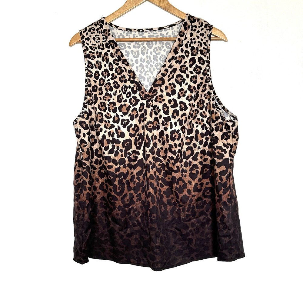 Emery Rose Plus Shirt Women’s 2XL Leopard V Neck Sleeveless Lightweight Top
