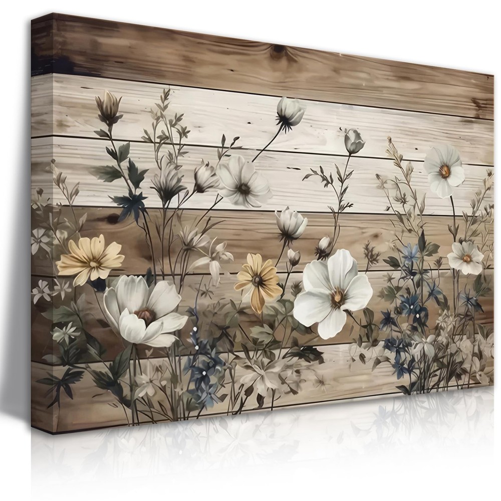 Vintage Floral Wall Art Rustic Flowers Wall Decor Farmhouse Canvas Poster Pic...