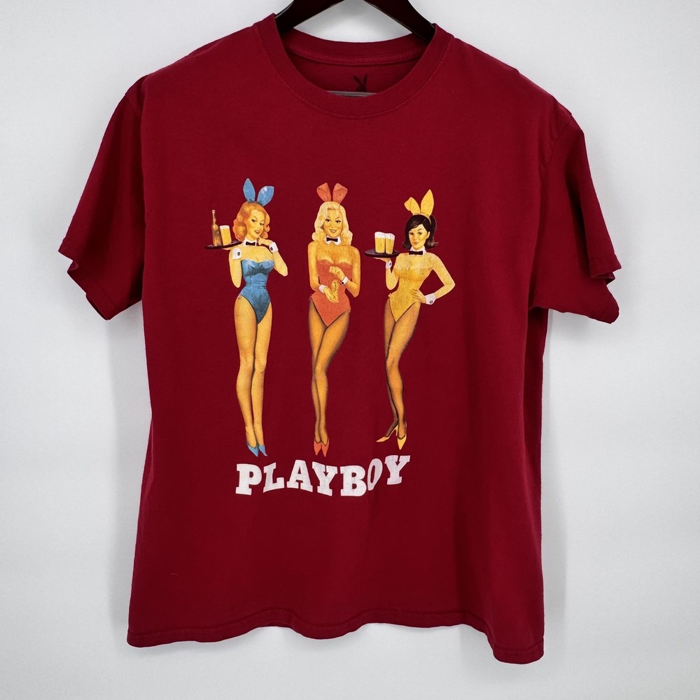 Playboy Shirt Mens Large Red Playboy Bunnies Graphic Tee Pinup Crewneck