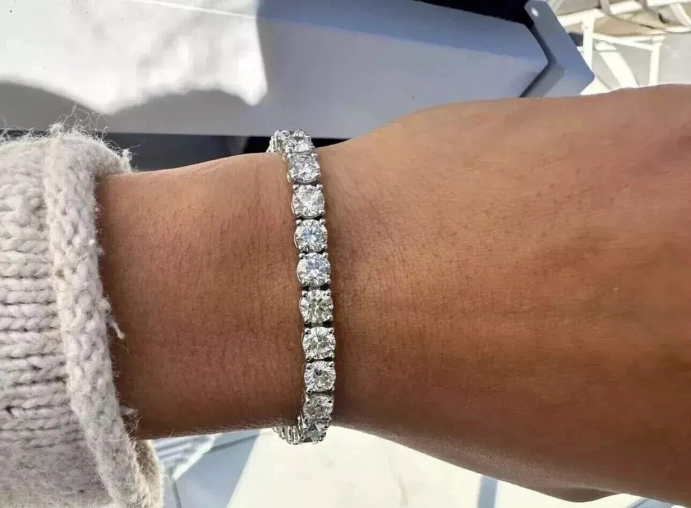 Certified Moissanite 4 Prong Wedding Tennis Bracelet 14k White Gold Plated 5.Ct