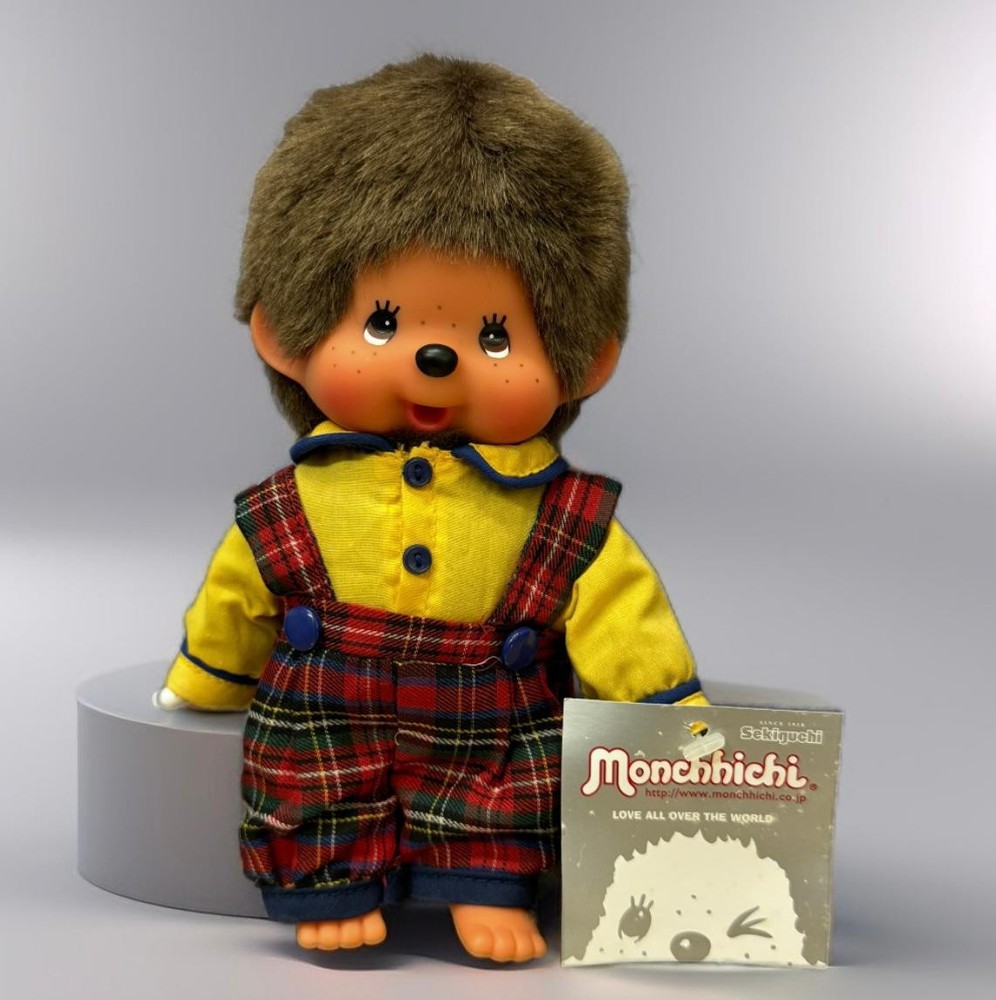 2585HK Monchhichi S Size Overall Red Green Checker Pants Boy ~ RARE ~