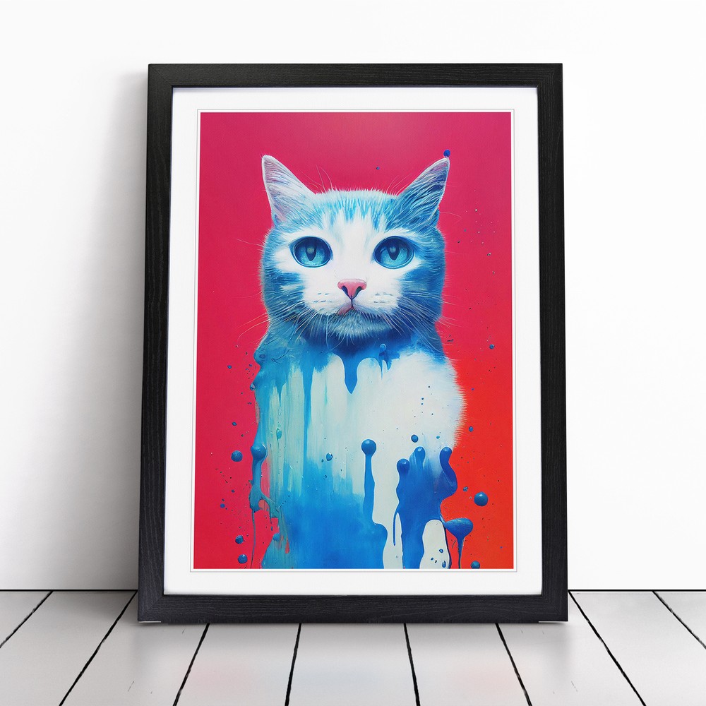 Cat Dripping Paint No.1 Wall Art Print Framed Canvas Picture Poster Decor