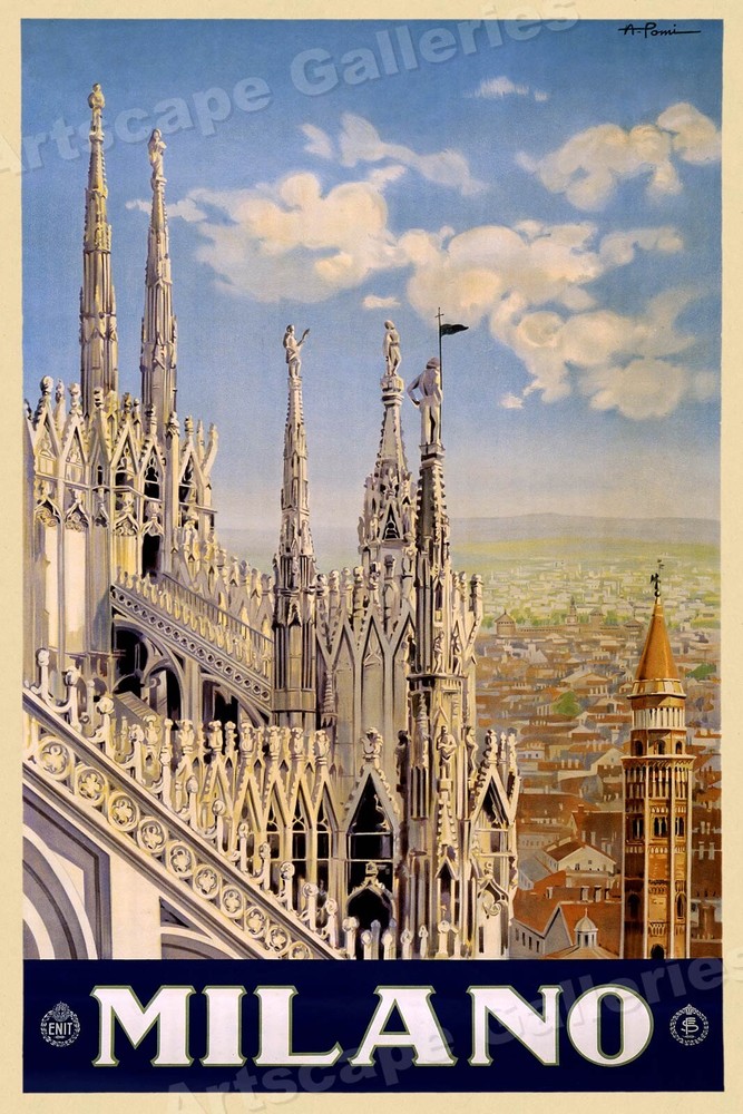 Milan Italy - Vintage Style Classic 1920s Italian Travel Poster 16x24