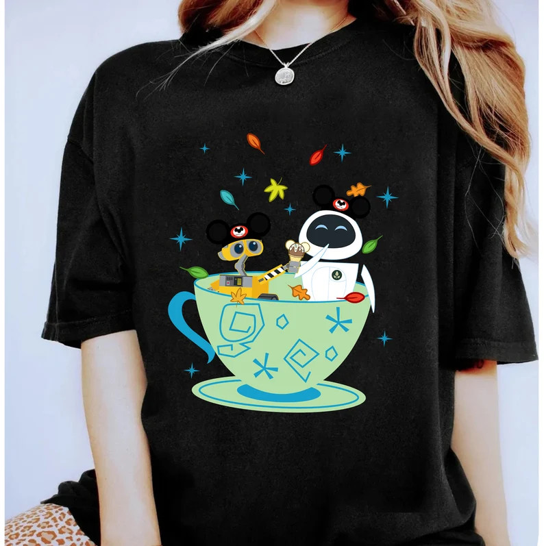 Disney Wall-E & Eve Spinning Cup T- Shirt Unisex