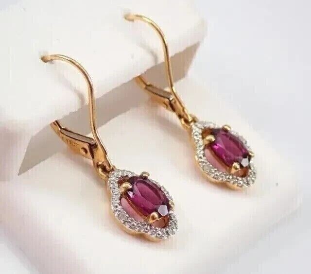 2Ct Oval Cut Simulated Pink Ruby Dangle Drop Earrings In 14K Yellow Gold Plated