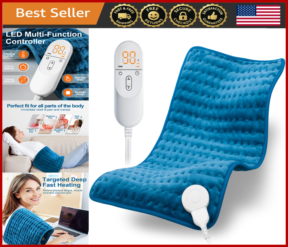 6-Setting Electric Heating Pad with Auto-Off – Moist/Dry Therapy 12x24 for Pain Relief