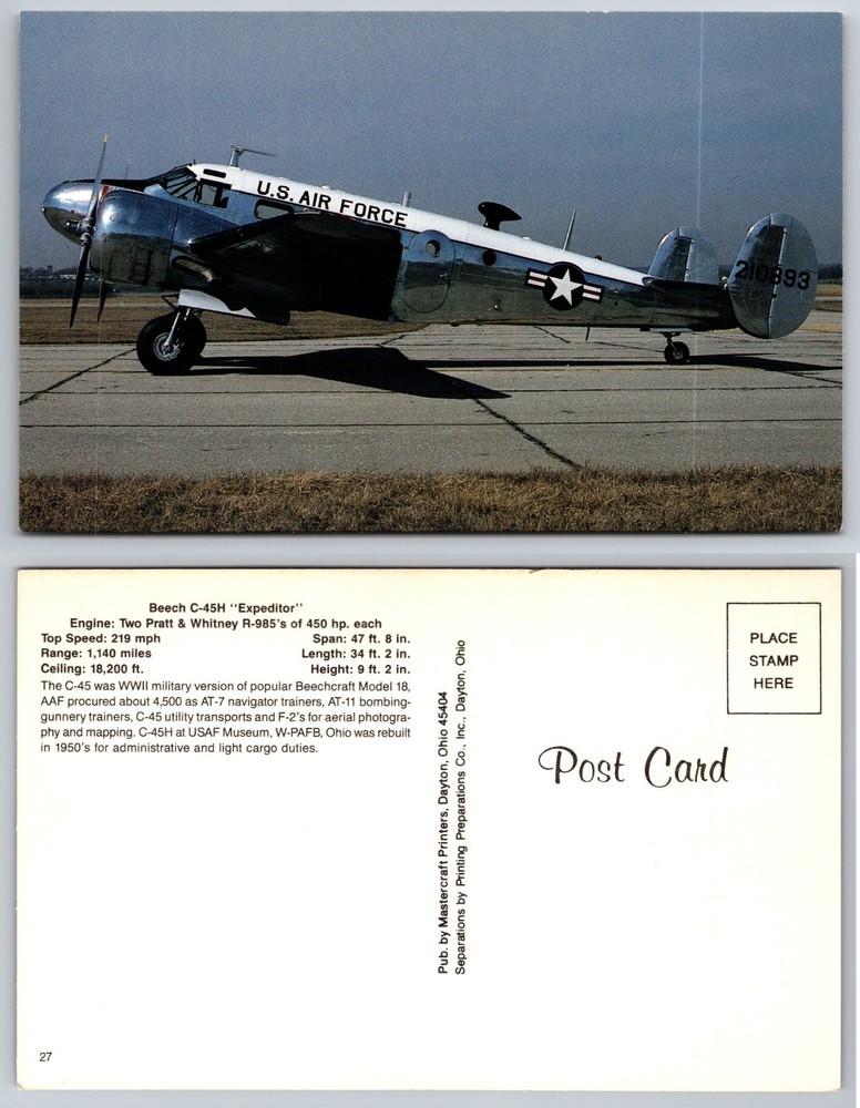 Beech C45H Expeditor USAF Aircraft Postcard