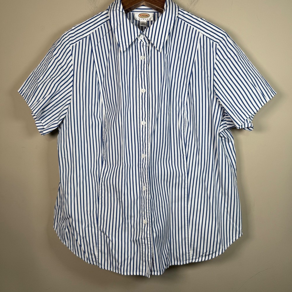 Talbots Vintage Blue/White Stripe Short Sleeve Button Down Shirt 16W