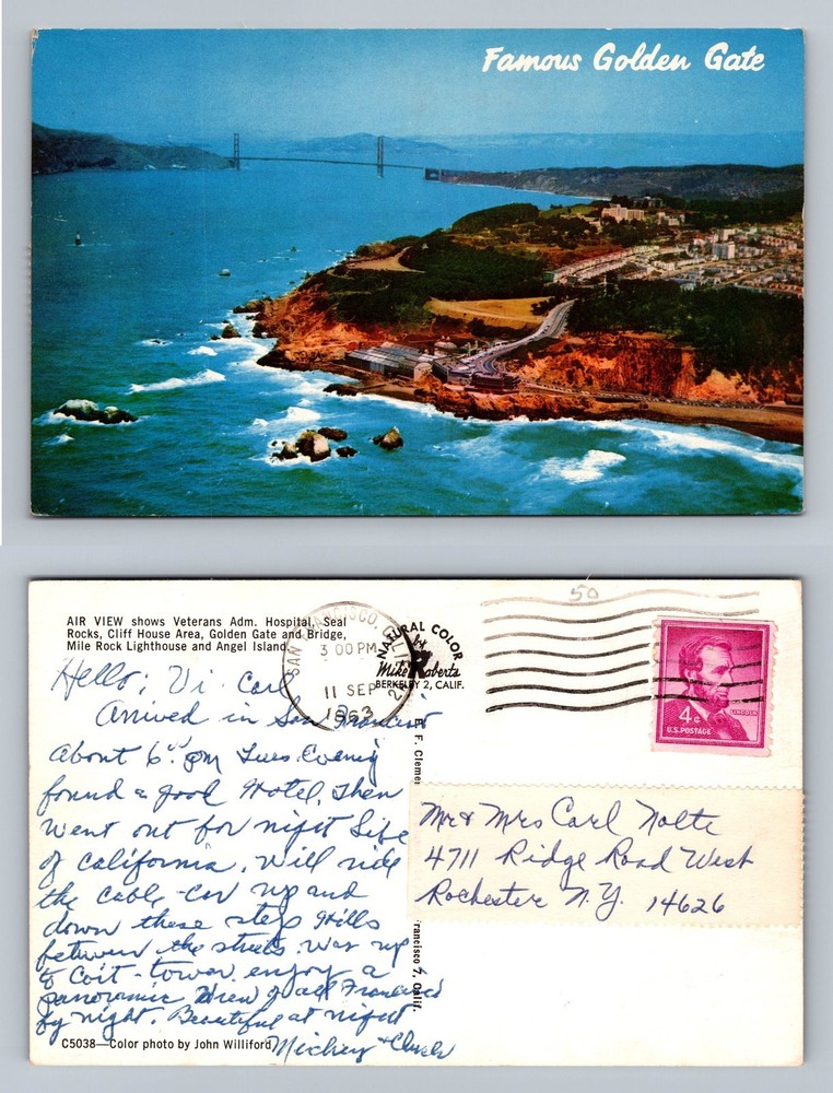 San Francisco, CA-California, Golden Gate Aerial View c1962 Vintage Postcard