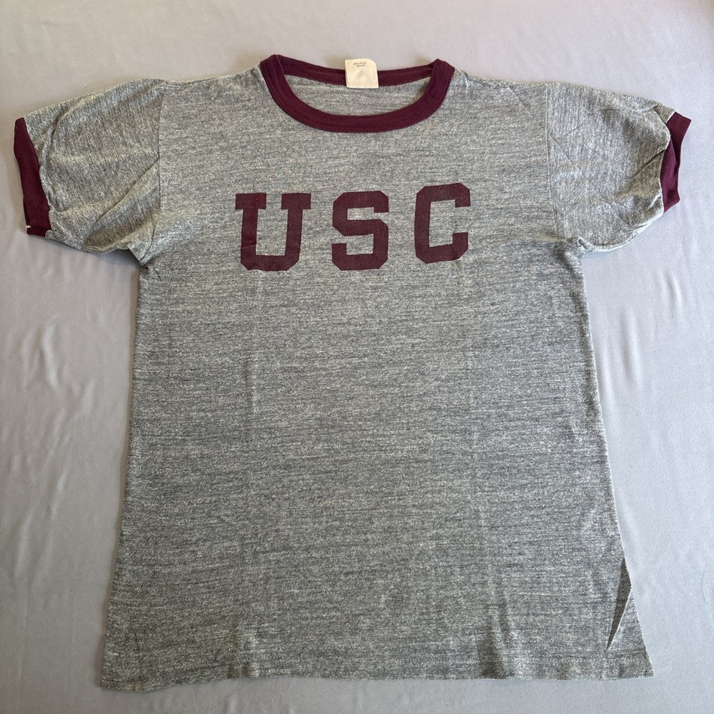 Vtg 70s 80s Collegiate Pacific USC Trojans Ringer T Shirt Medium Single Stitch