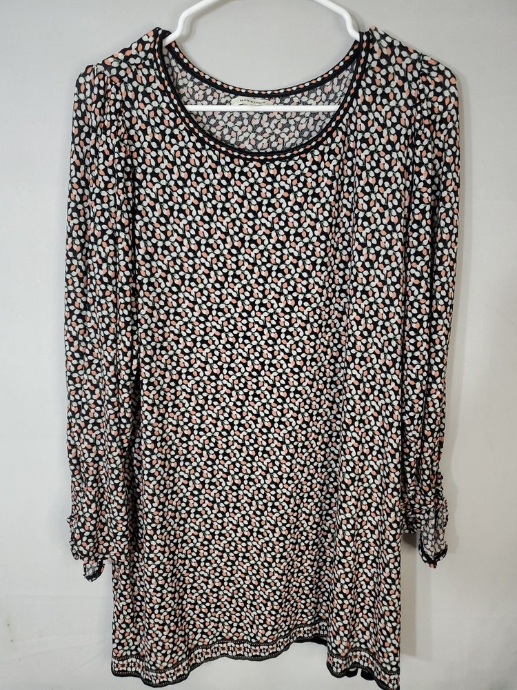Max Studio Blouse Women's Size 1X floral stretchy flowy boho 3/4 Tie Sleeve