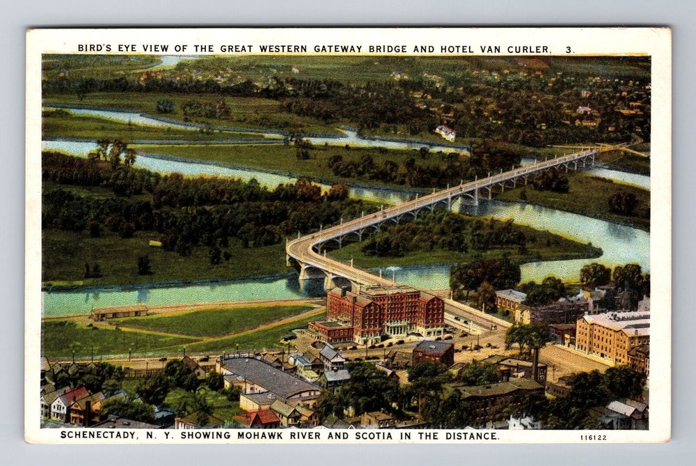 Schenectady NY-New York, Aerial Great Western Gateway Bridge, Vintage Postcard