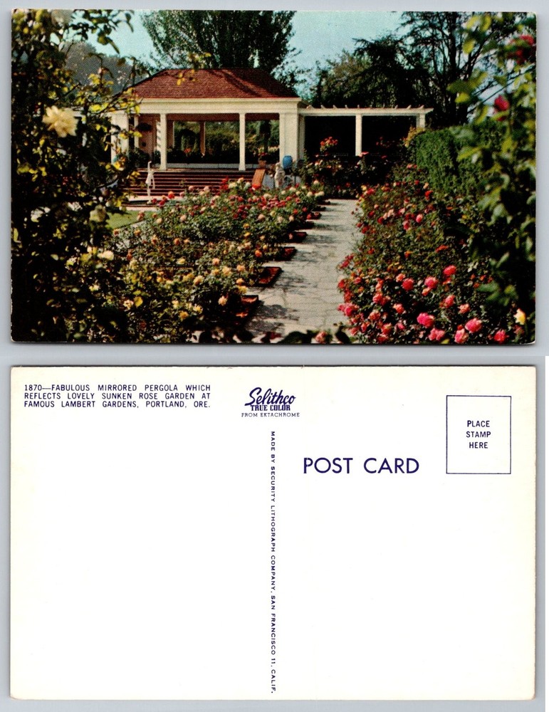 Lambert Gardens Portland OR Mirrored Pergola Sunken Rose Garden Postcard