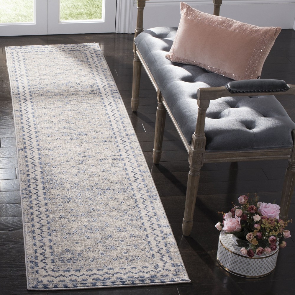 Abstract Geometric Runner Rug 2x20ft in Light Grey and Blue