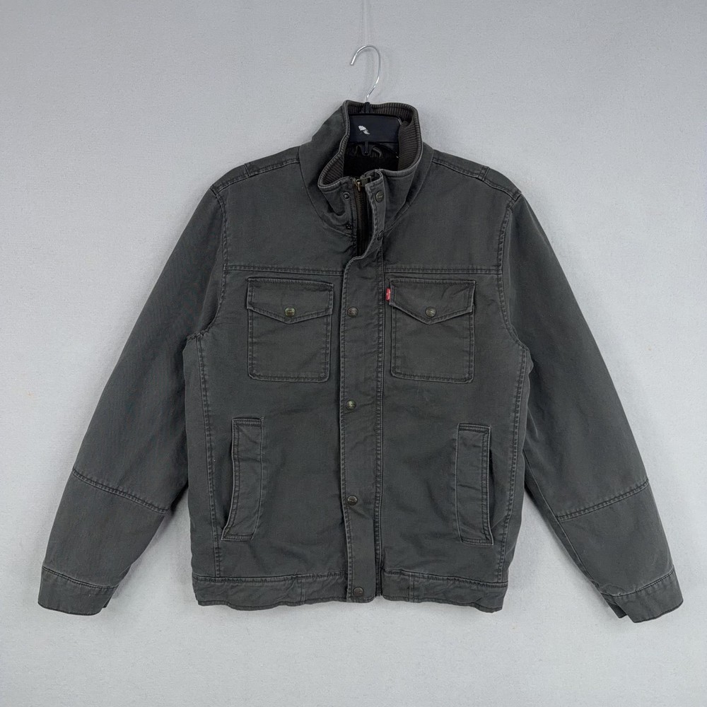 Levi's Jacket Mens Small Gray Sherpa Lined Zip Military Field Barn Chore Coat