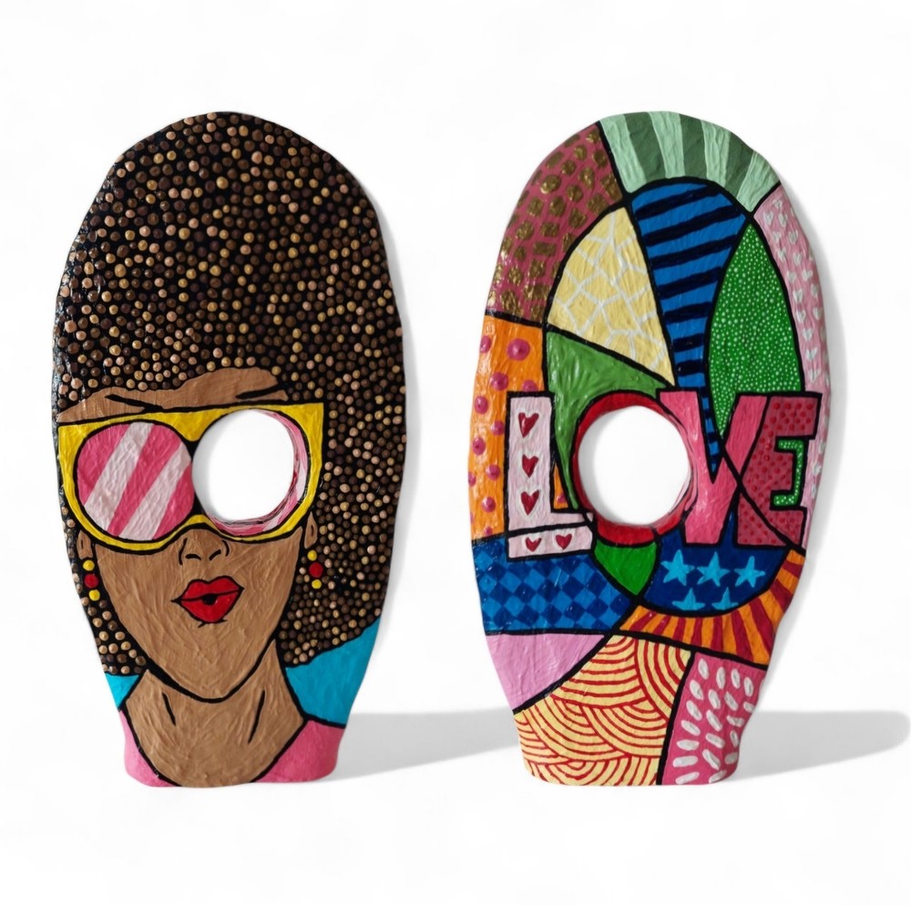 Abstract sculpture pop art woman with sunglasses love lettering decorative figure unique-image