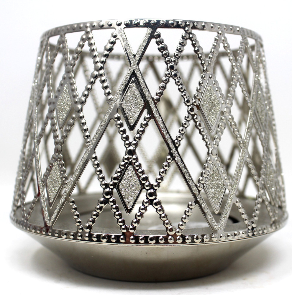 Bath Body Works Rhinestone Argyle Glitter Silver Candle Holder Large 3 Wick New
