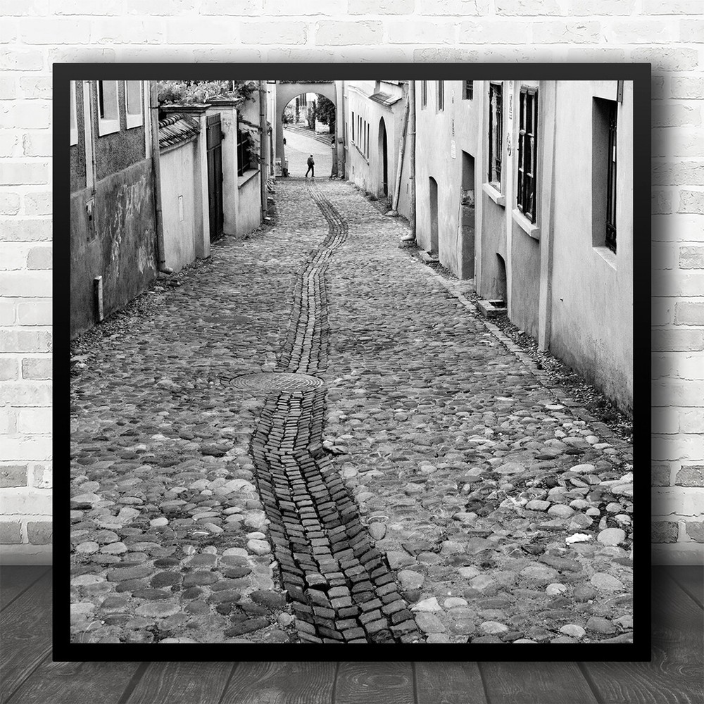 Street Alley Cityscape People Silhouette Square Wall Art Print