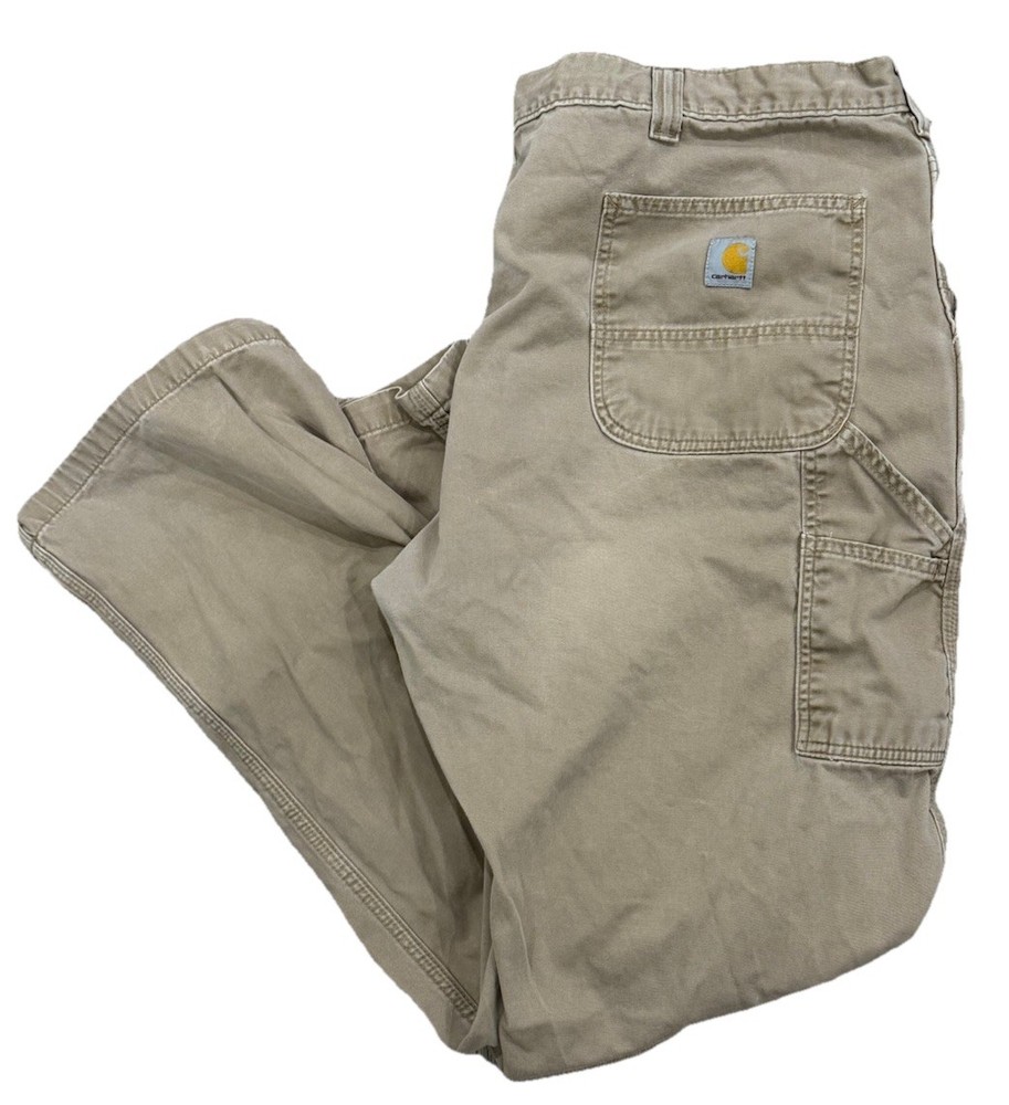 Carhartt Carpenter Tan Khaki Workwear Pants Relaxed Fit Size 44x32 Stained