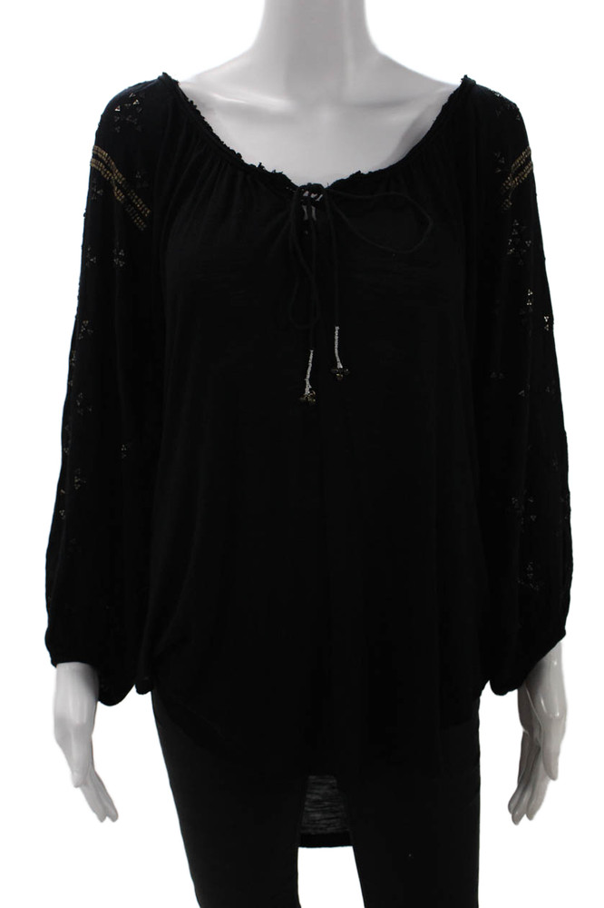 Free People Womens Tunic Blouse Black Long Sleeve Bohemian Rayon Size SFree Shipping in US $100+ Orders | $6.95 Orders Below