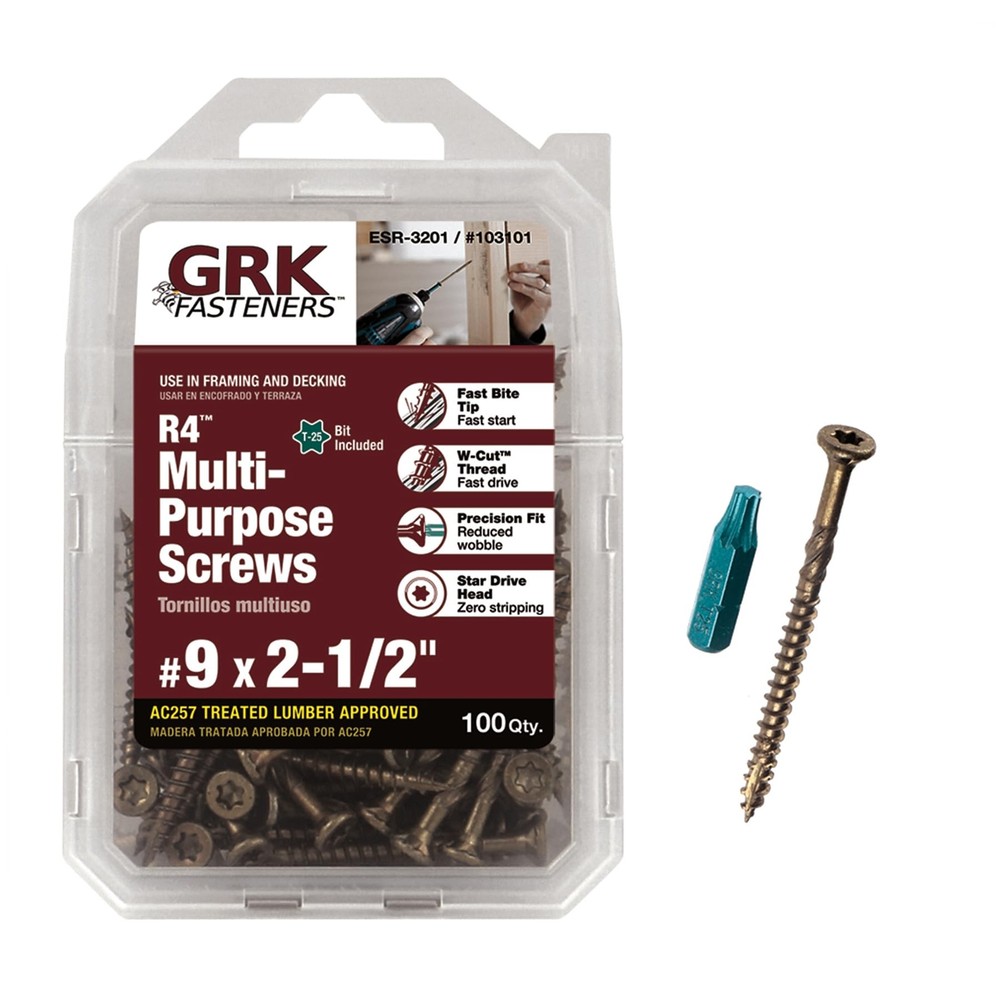 GRK Fasteners 2-1/2 Inch #9 R4 Construction Screws 100-Pack Premium Hardware