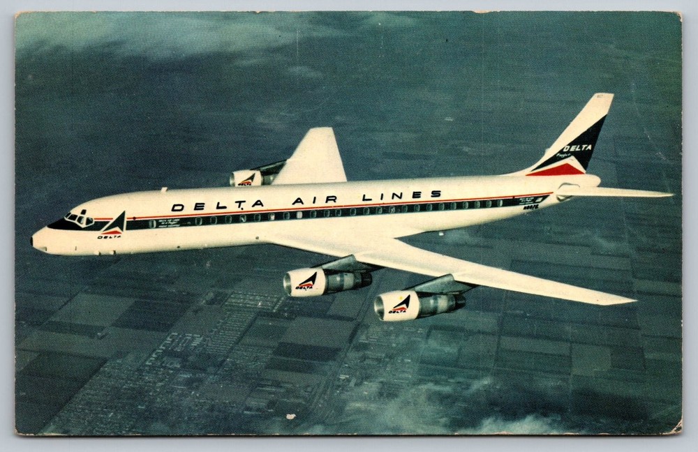 Vintage Delta Air Lines DC-8 Fanjet Postcard Aircraft Aviation