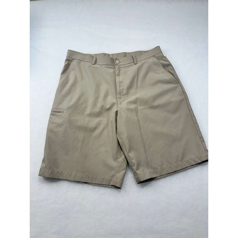 Grand Slam Golf Mens Shorts Size 36 Khaki Tan Flat Front Performance Polyester