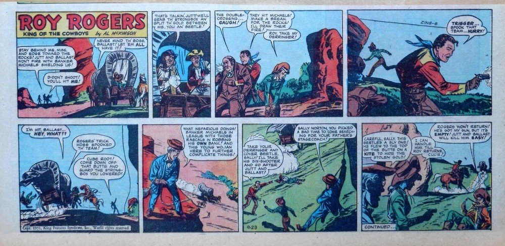 Roy Rogers by Mike Arens - Western hero - color Sunday comic page Sept. 23, 1951