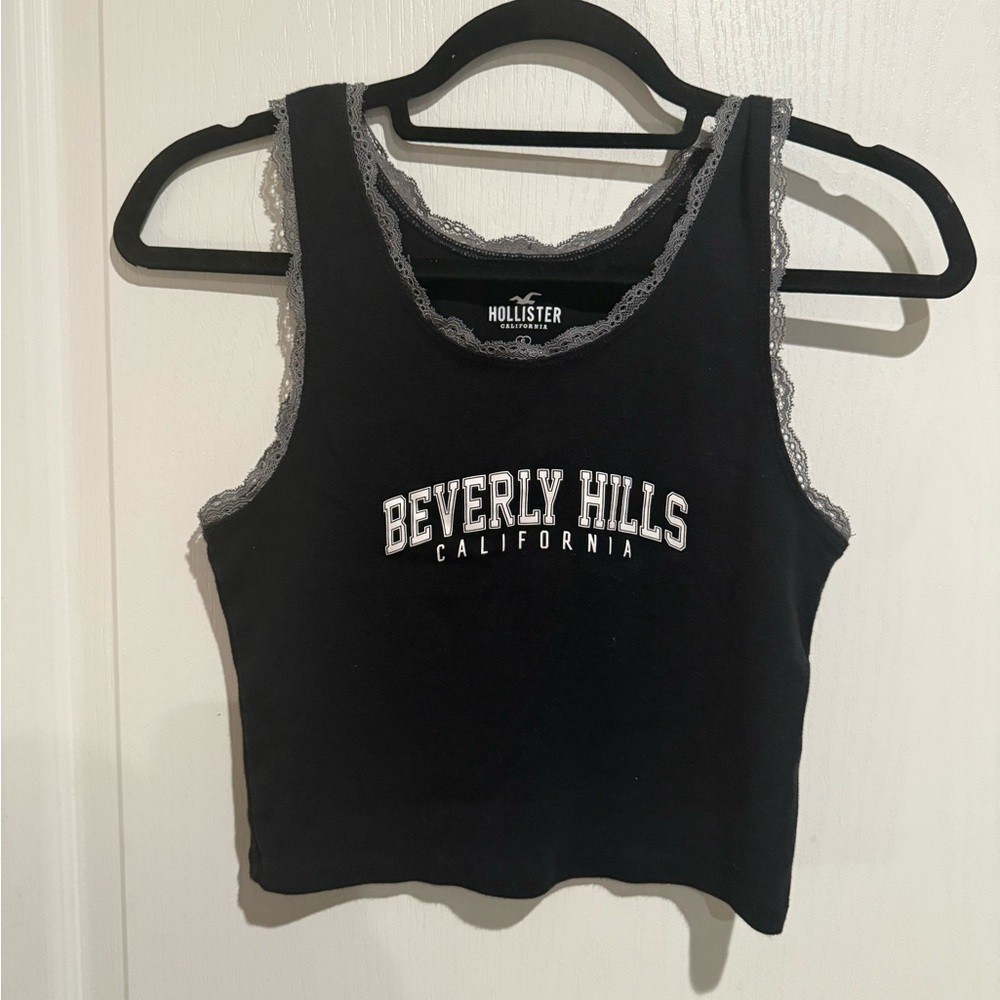 Hollister Black Crop Top with Lace Trim