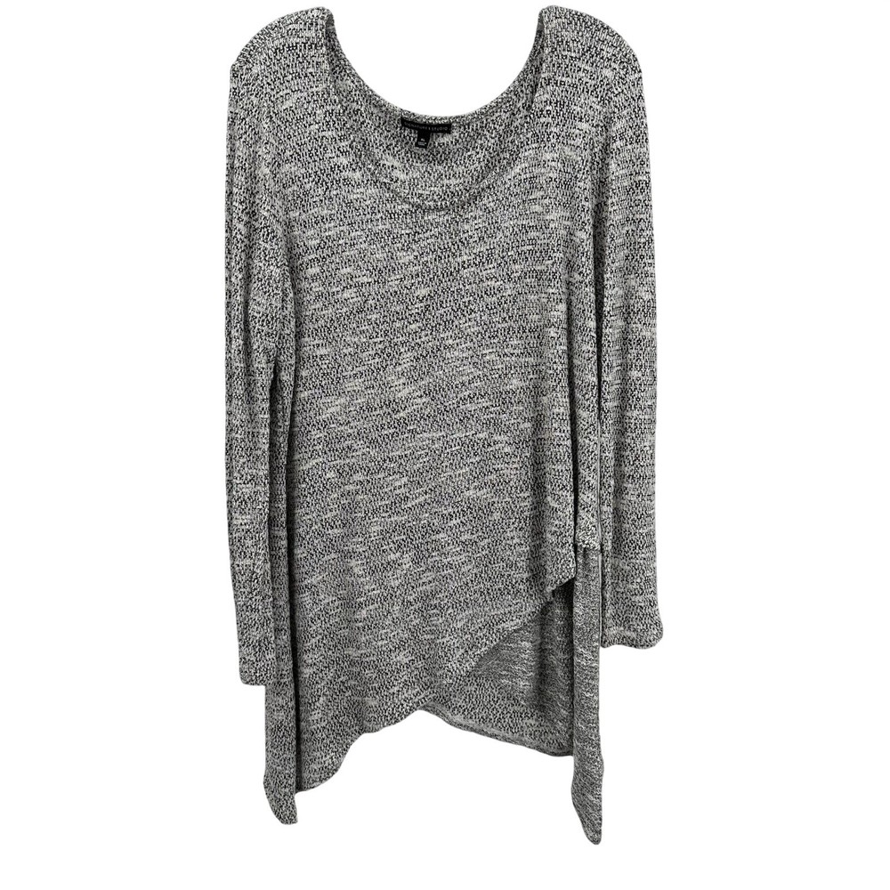 Signature Studio Womens XL Marled Knit Asymmetrical Hem Tunic Top Black White