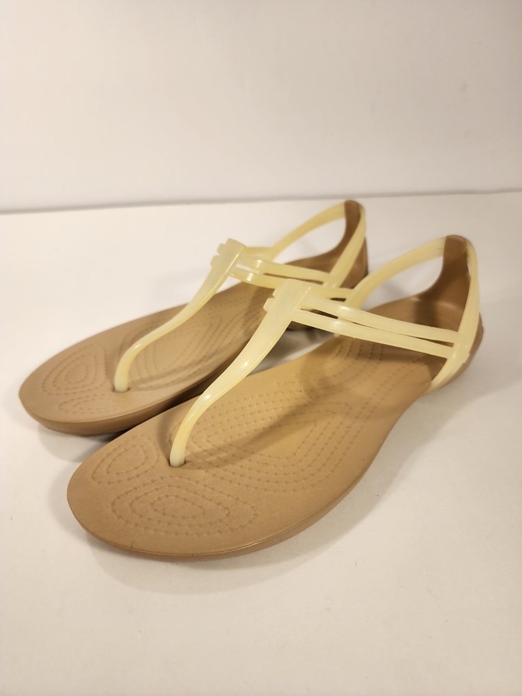 Crocs Isabella T-Strap Sandal Women's Size 6 Thong Slingback Yellow Clear Shoe