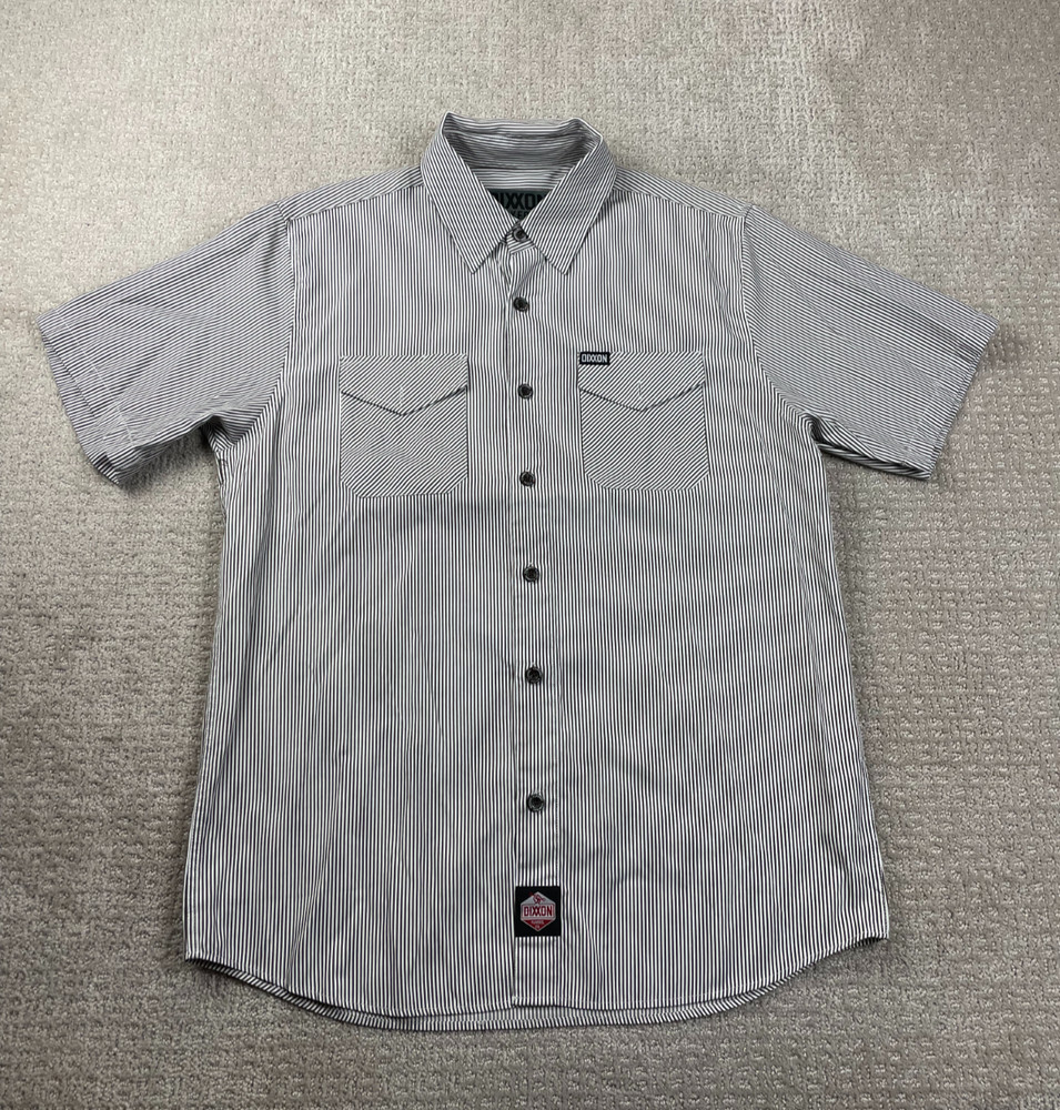 Dixxon Flannel Co Workforce Shirt Mens L Short Sleeve Button Up Brown Striped