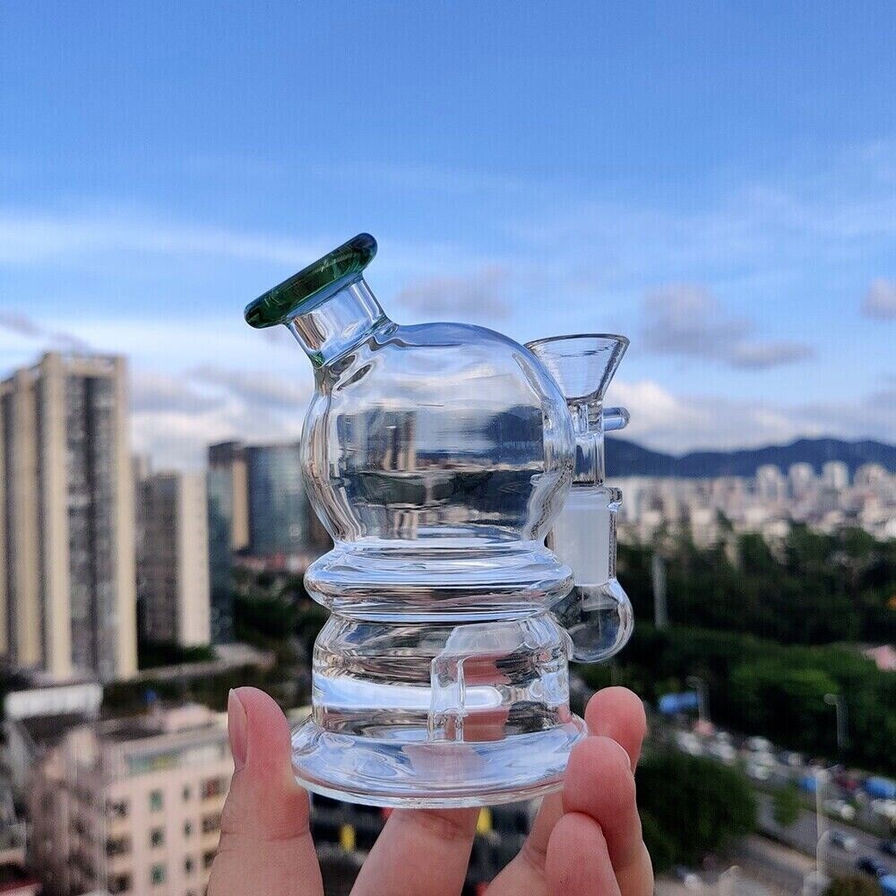 12cm Heavy Glass Bong Mini Hand Pipes Hookah Smoking Water Pipe Shisha Green US