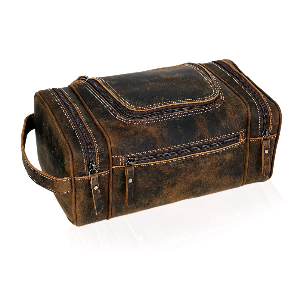 Large Leather Toiletry Bag for Men – Extra Capacity Travel Organizer
