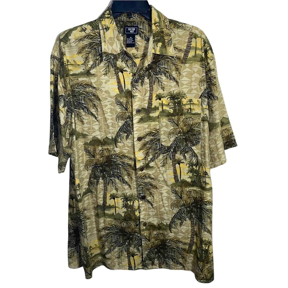 Junction West Men's Size medium Shirt Palm Tree Print Button Front Short Sleeve