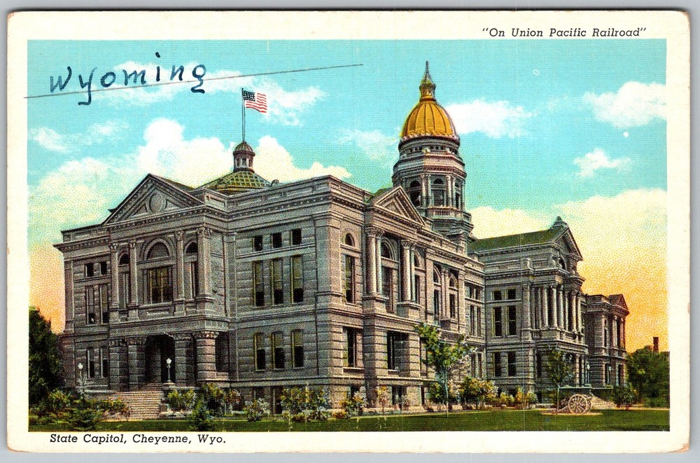 Vtg Linen Postcard State Capitol Building Cheyenne, WY 1930s