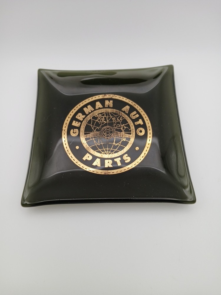 Vintage German Auto Parts Glass Ashtray Gold Globe Logo Advertising Promo