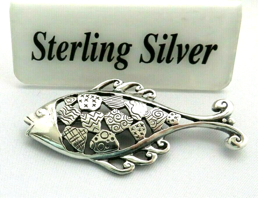 Abstract Tropical Fish Sterling Silver Pin 2.5