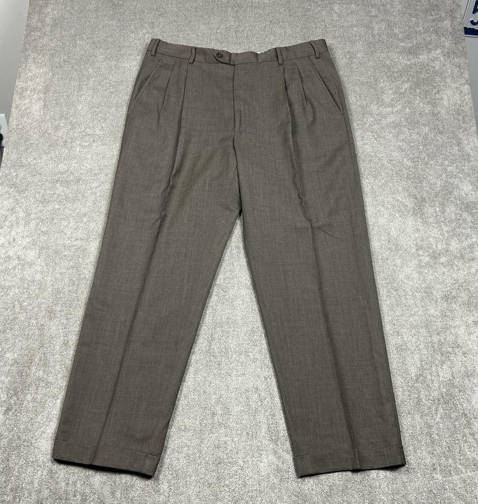 Mens Wool Trousers 36x29 Brown Pleated Pants Slacks Made Italy Kirkland Signatur