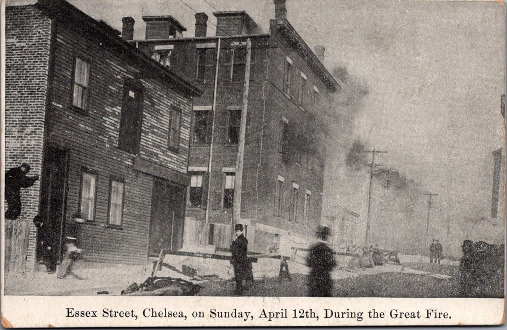 1908 Chelsea MA Great Fire Essex Street Real Photo Postcard Metropolitan News