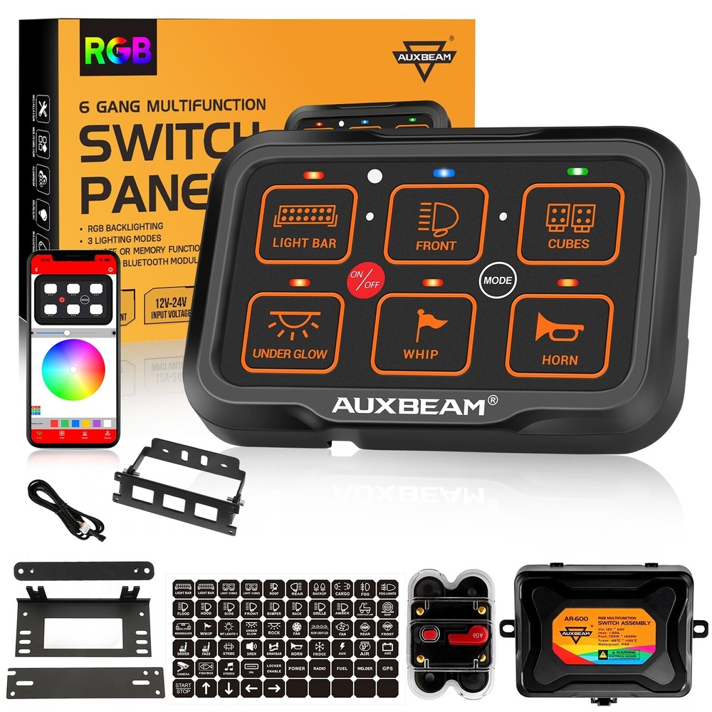 AUXBEAM AR-600 6 Gang RGB Switch Panel Circuit Control Box For LED Light Bar