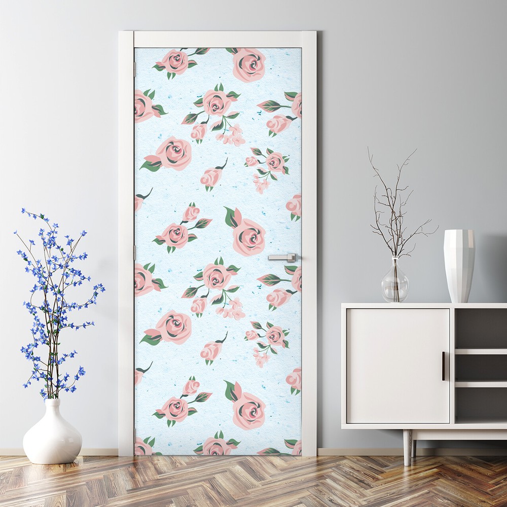 Bubble Free Door sticker Pastel Flowers Floral Watercolour Wall Decor Decoration