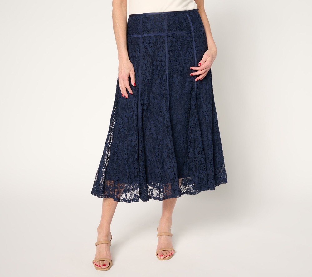 Susan Graver Women's Skirt Sz 4 Occasions Regular Lace Midi w Blue A687852