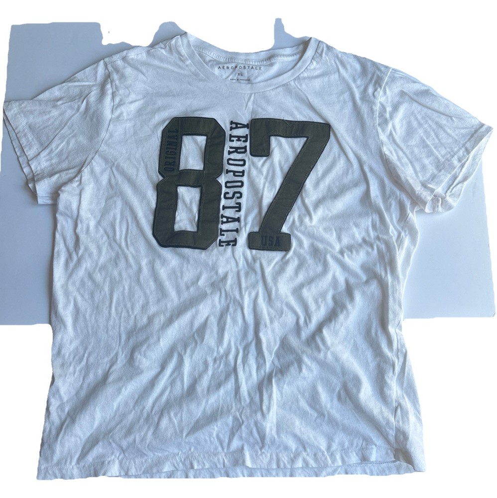 Aeropostale T Shirt Men’s XL White Soft Stretchy Embroidered Original 87
