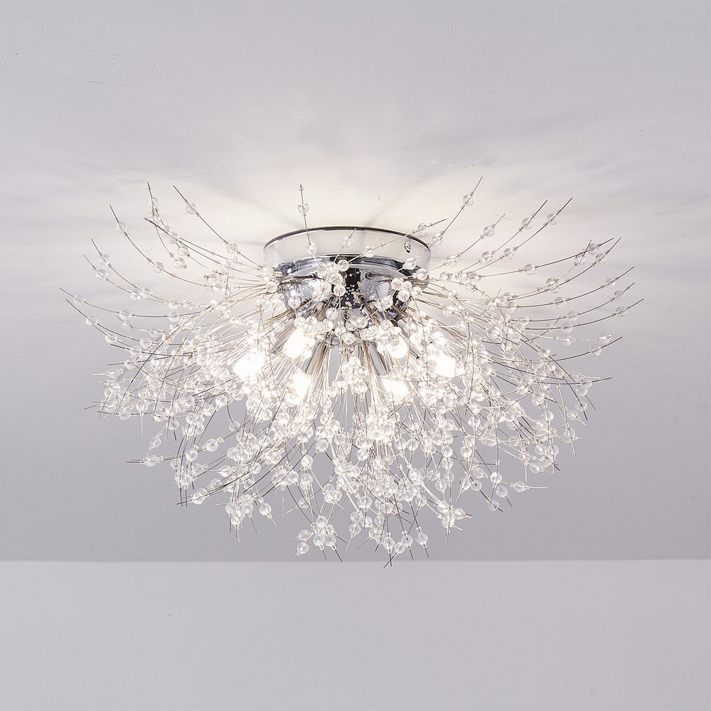 6-Light Crystal Dandelion Chandelier Firework Ceiling Fixture LED Modern Elegant Lighting