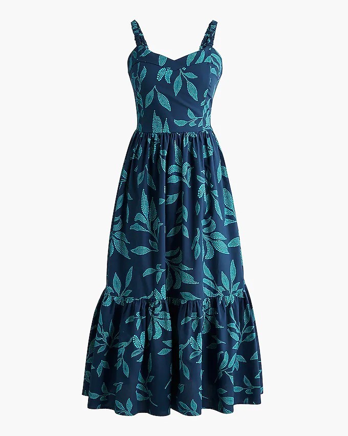 J. Crew Women's Size 8 Poplin Tiered Midi Dress Smocked back Navy Blue *NWT*