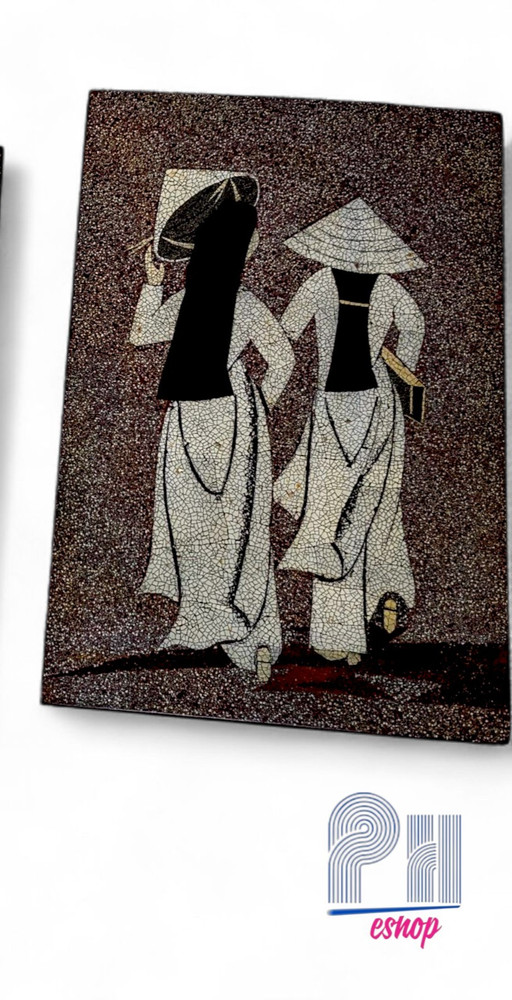 Vietnamese Wood Lacquer Eggshell Wall Art 11.75” x 7.75” Women