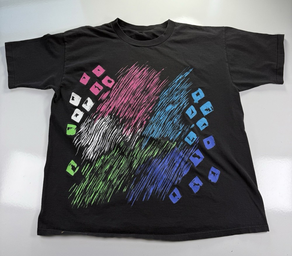 Vintage 80s 90s Abstract Neon Brushstroke T-Shirt M Color Block Graphic Retro-image